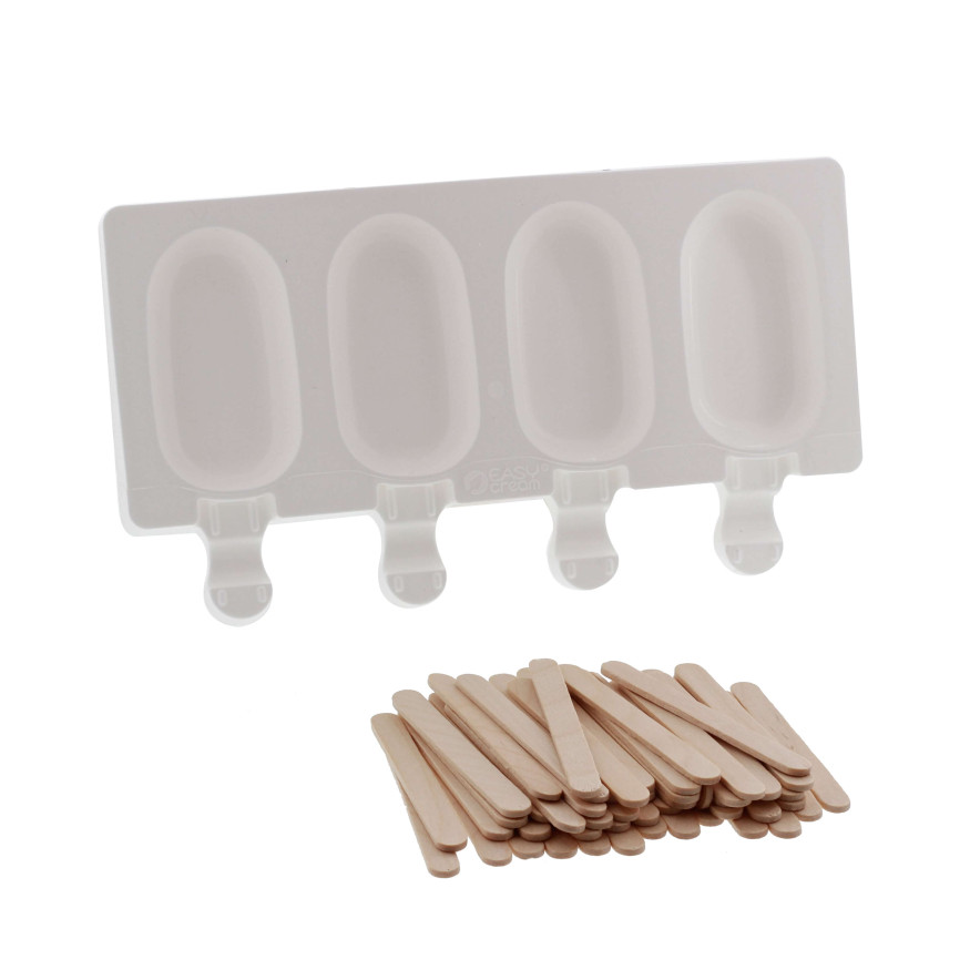 Moule 4 mini glaces esquimaux en silicone et 50 bâtonnets