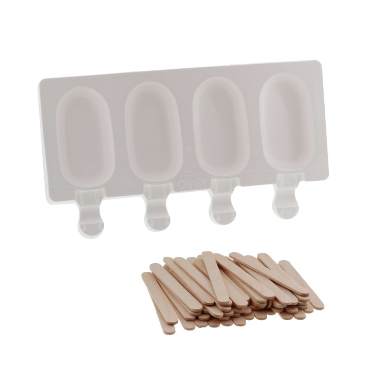 Moule 4 mini glaces esquimaux en silicone et 50 bâtonnets