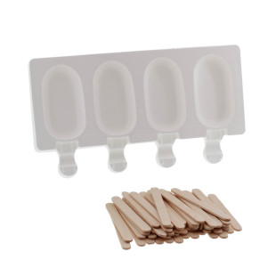 Moule 4 mini glaces esquimaux en silicone et 50 bâtonnets