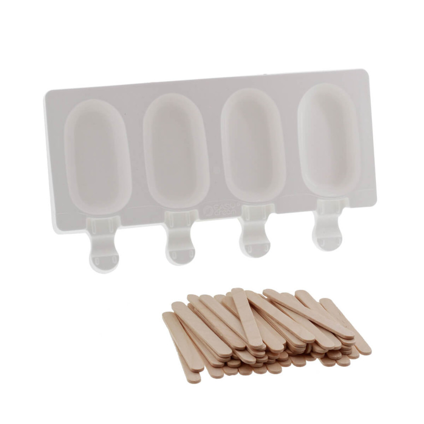 Moule 4 mini glaces esquimaux en silicone et 50 bâtonnets