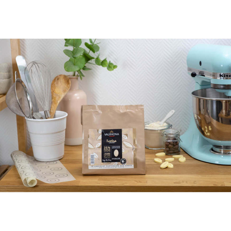 Sac de fèves chocolat blanc Ivoire 35% 1 kg - Valrhona