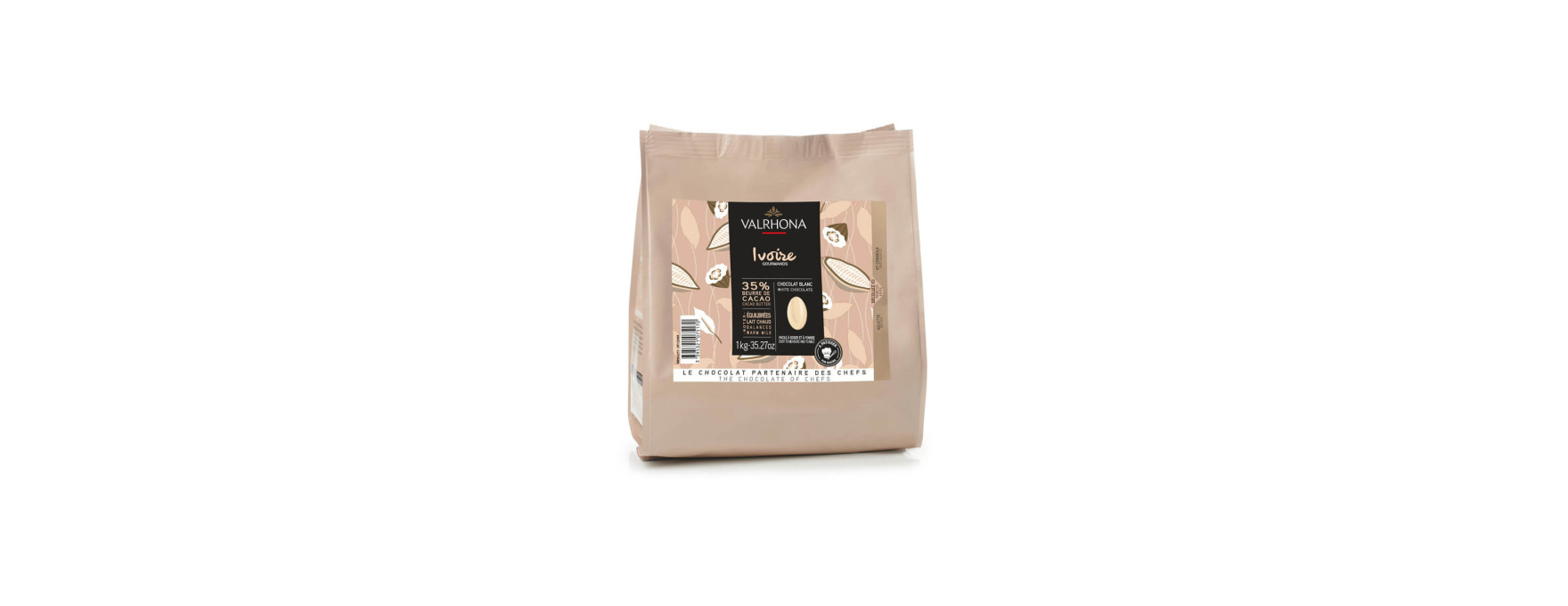 Sac de fèves chocolat blanc Ivoire 35% 1 kg - Valrhona