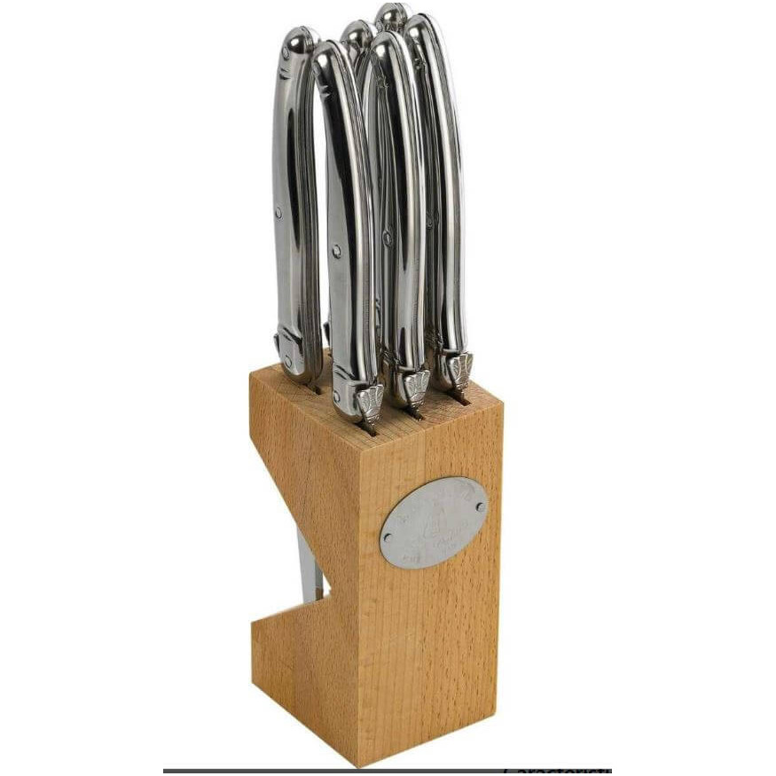 Bloc hêtre 6 couteaux à steak Laguiole - Jean Dubost