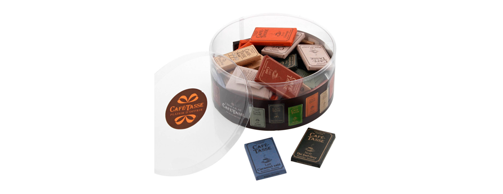 Boîte 40 mini tablettes de chocolat assorties 360 gr - Café 