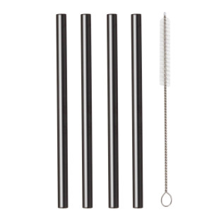 Set de 4 pailles courtes en inox noir avec brosse de nettoya