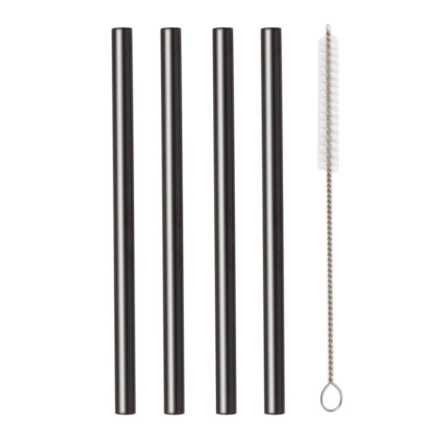 Set de 4 pailles courtes en inox noir avec brosse de nettoya