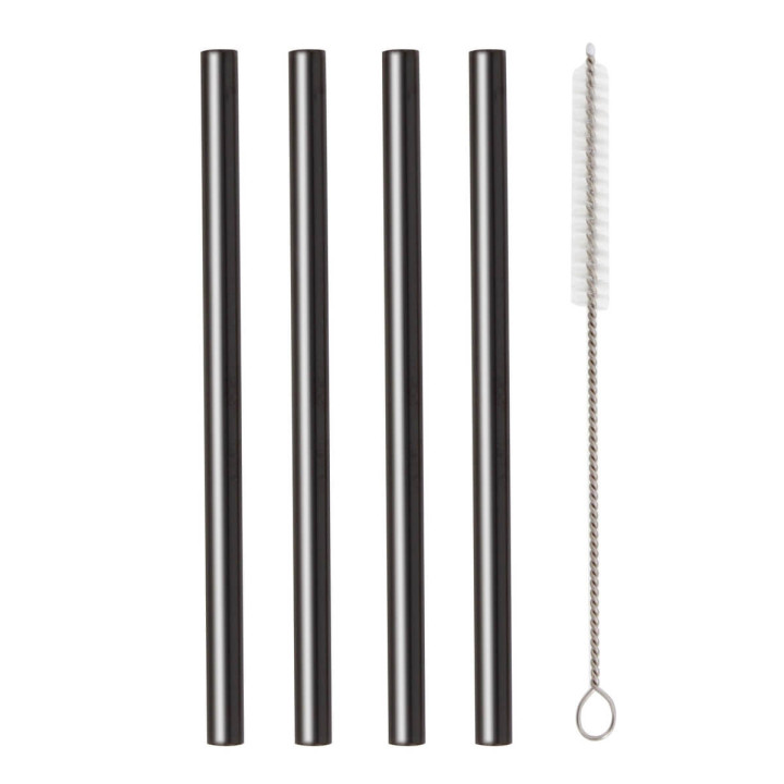 Set de 4 pailles courtes en inox noir avec brosse de nettoya
