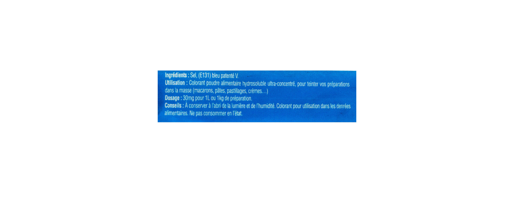 Colorant alimentaire en poudre hydrosoluble bleu ciel 10 gr