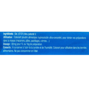 Colorant alimentaire en poudre hydrosoluble bleu ciel 10 gr