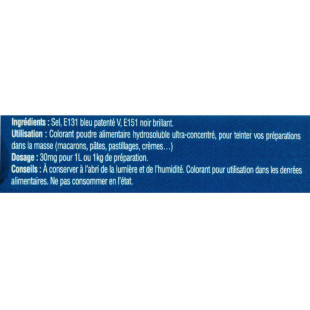 Colorant alimentaire en poudre hydrosoluble grand bleu 10 gr