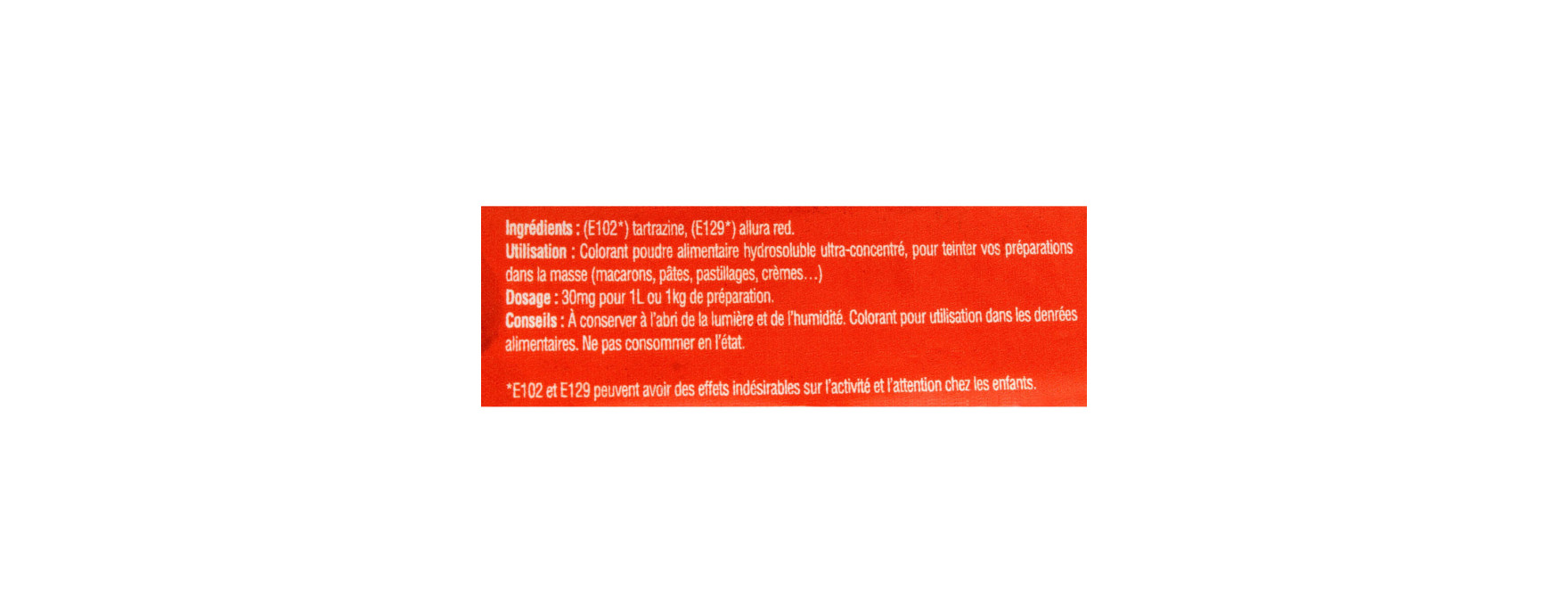 Colorant alimentaire en poudre hydrosoluble orange 10 gr