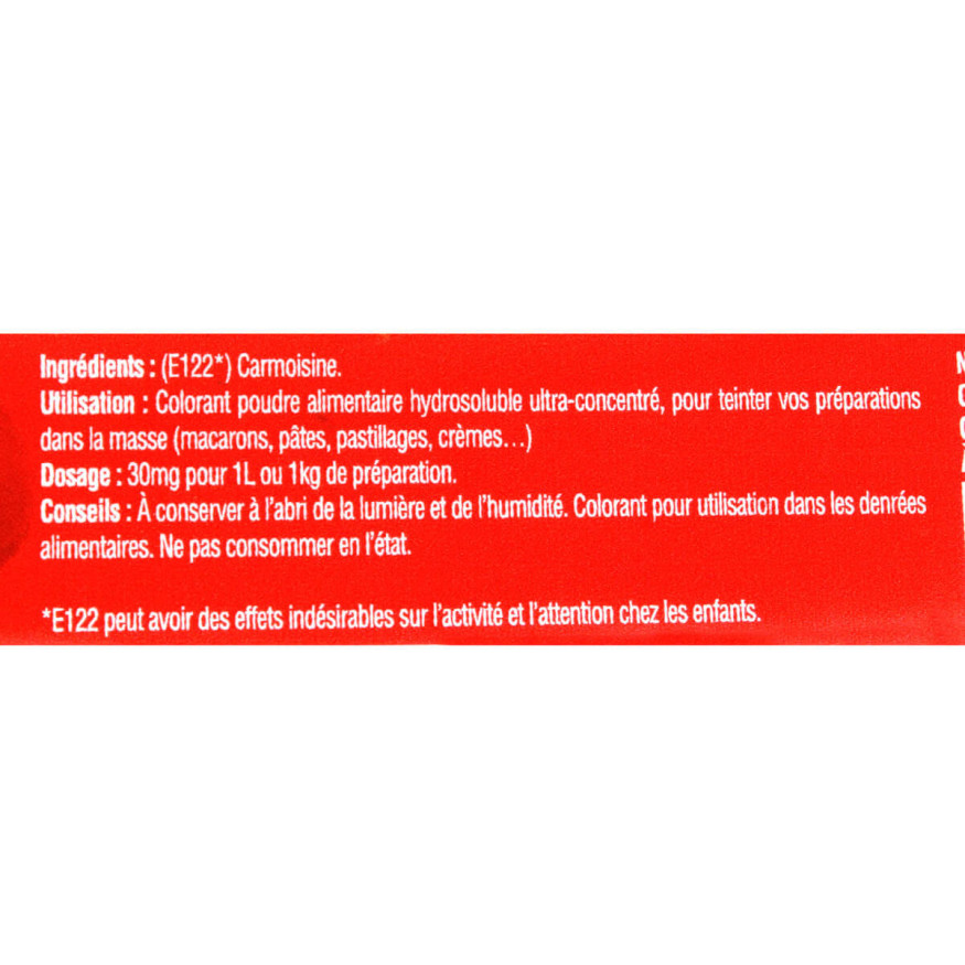Colorant alimentaire en poudre hydrosoluble rose framboise 10 gr