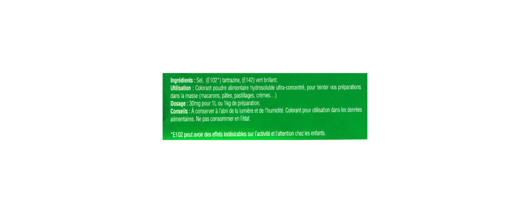 Colorant alimentaire en poudre hydrosoluble vert prairie 10
