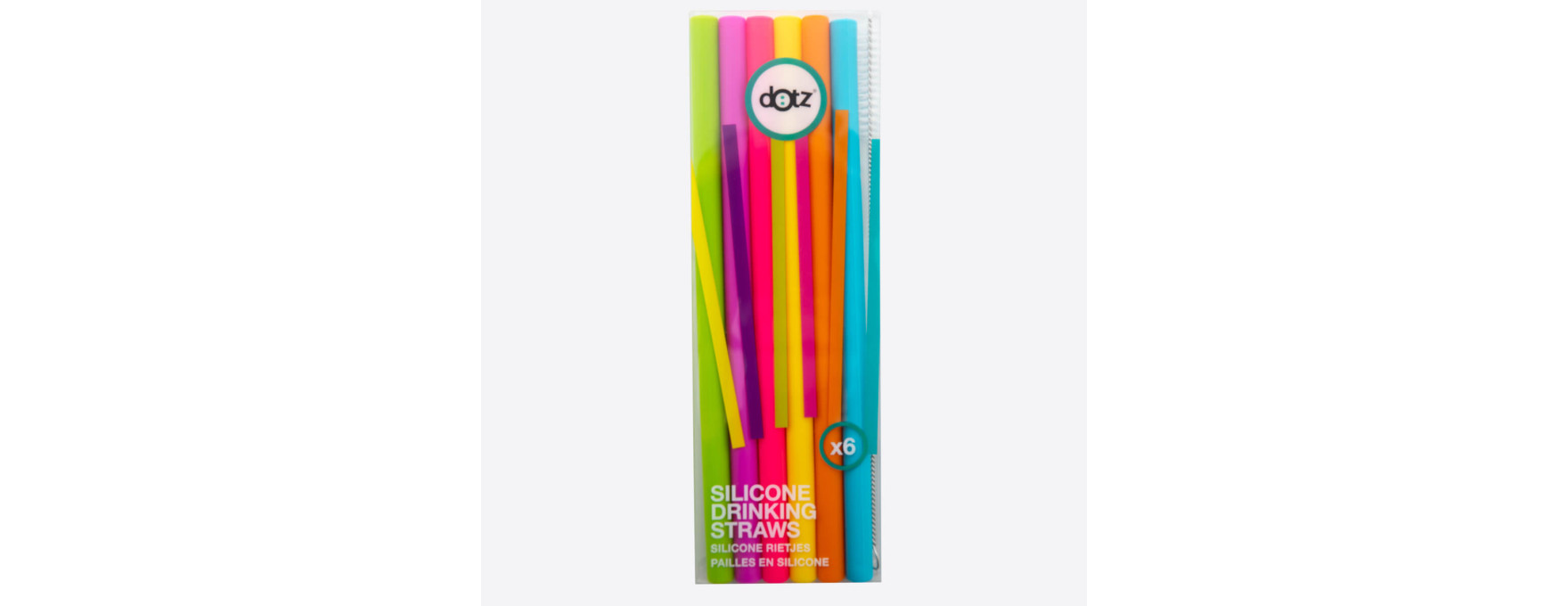 Set de 6 pailles droite en silicone multicolore - Dotz
