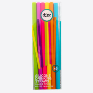 Set de 6 pailles droite en silicone multicolore - Dotz