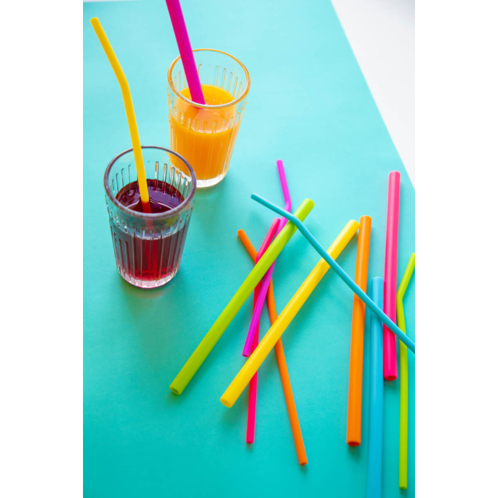 Set de 6 pailles droite en silicone multicolore - Dotz