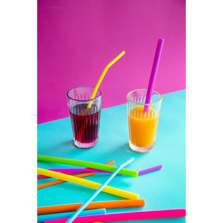 Set de 6 pailles droite en silicone multicolore - Dotz