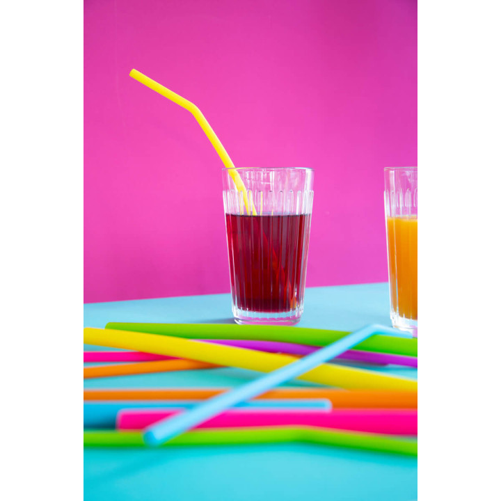 Set de 6 pailles droite en silicone multicolore - Dotz