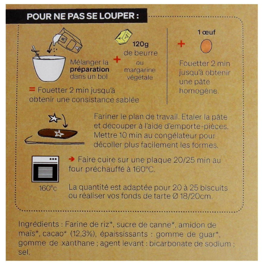 Préparation biscuits cacao bio sans gluten 300 gr - Alice Dé