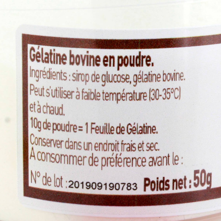 Gélatine bovine en poudre à froid 50 gr - Trésors de chefs