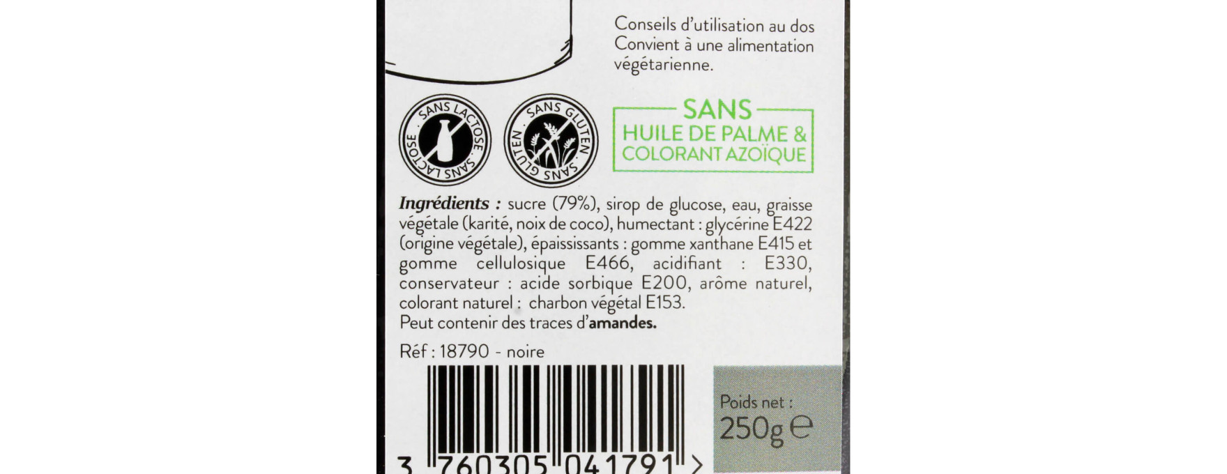 Pâte à sucre sans huile de palme noire 250 gr