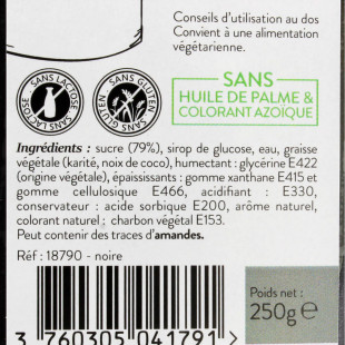 Pâte à sucre sans huile de palme noire 250 gr