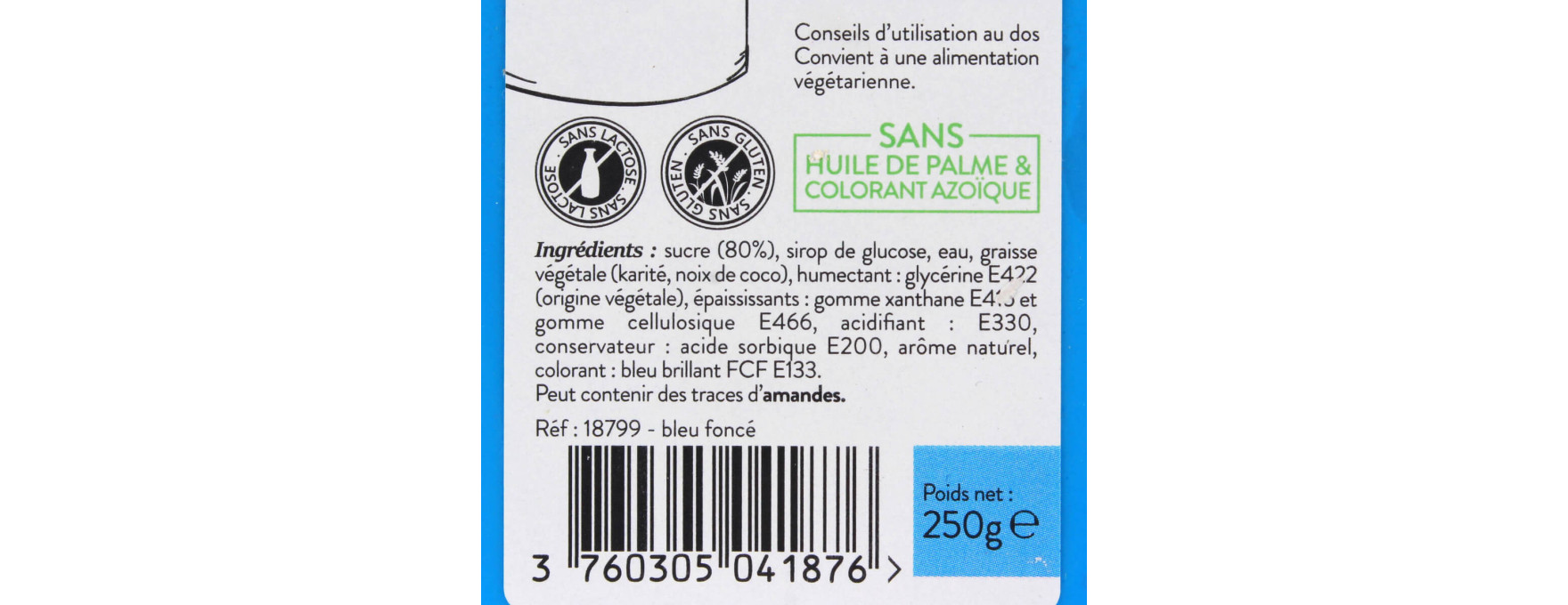 Pâte à sucre sans huile de palme bleu foncé 250 gr