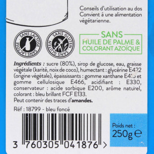 Pâte à sucre sans huile de palme bleu foncé 250 gr