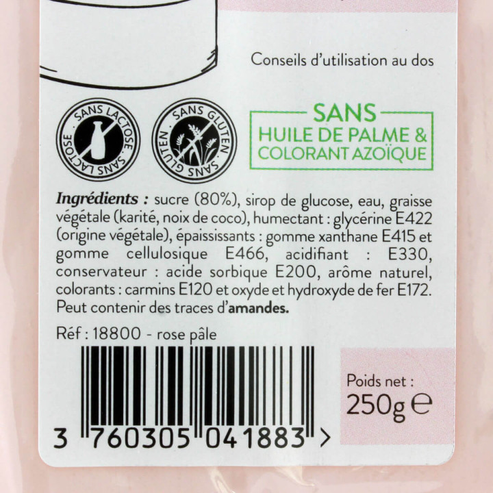 Pâte à sucre sans huile de palme rose pâle 250 gr