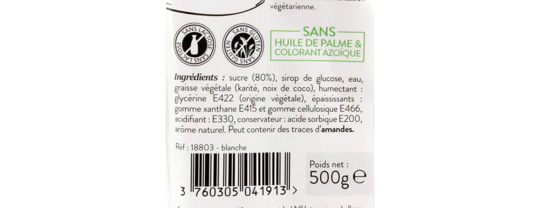 Pâte à sucre sans huile de palme blanche 500 gr