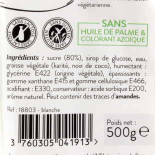 Pâte à sucre sans huile de palme blanche 500 gr