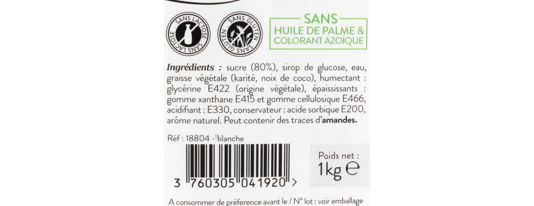 Pâte à sucre sans huile de palme blanche 1 kg