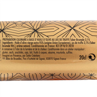 Huile d'olive jus de Truffe sérigraphiée dorée 20cl - Savor et Sens