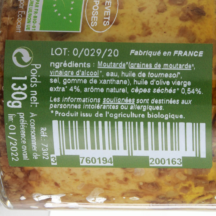 Moutarde cèpes 130g - Savor et Sens