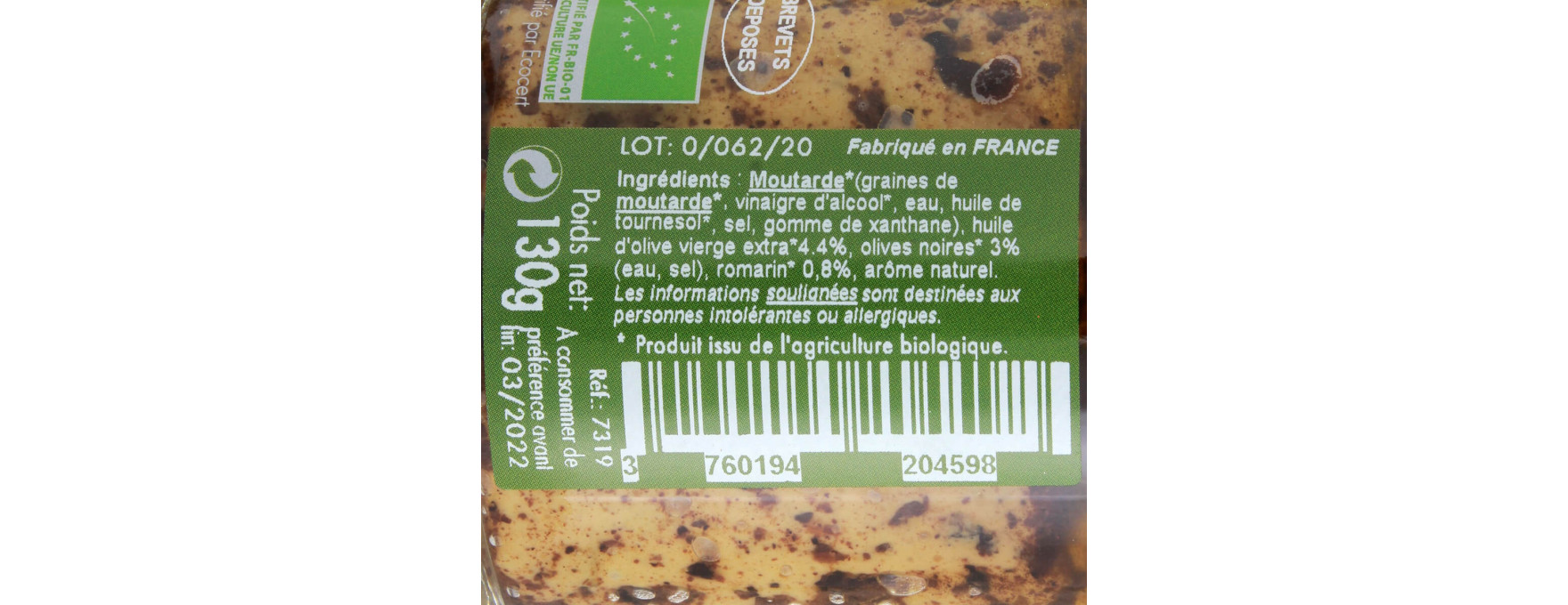 Moutarde olives noires romarin 130g - Savor et Sens