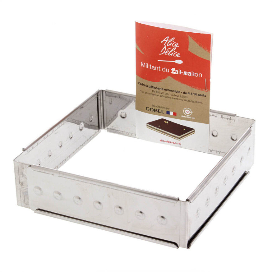 Cadre à pâtisserie extensible en inox de 16 à 28 cm, de 4 à 
