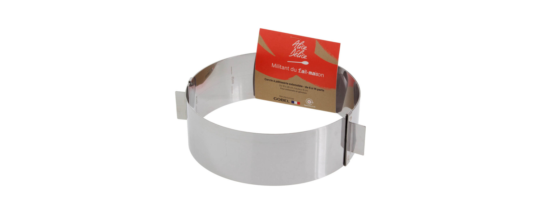 Cercle à pâtisserie extensible en inox de 16 à 28 cm, de 6 à 14 parts