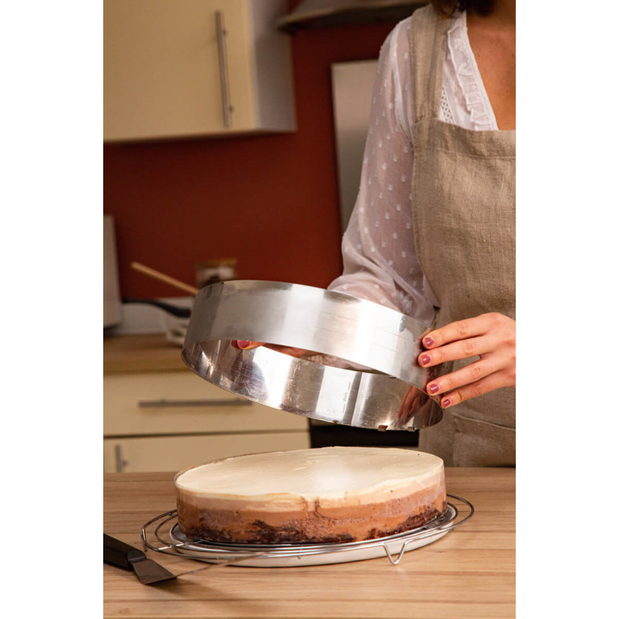 Cercle à pâtisserie extensible en inox de 16 à 28 cm, de 6 à 14 parts