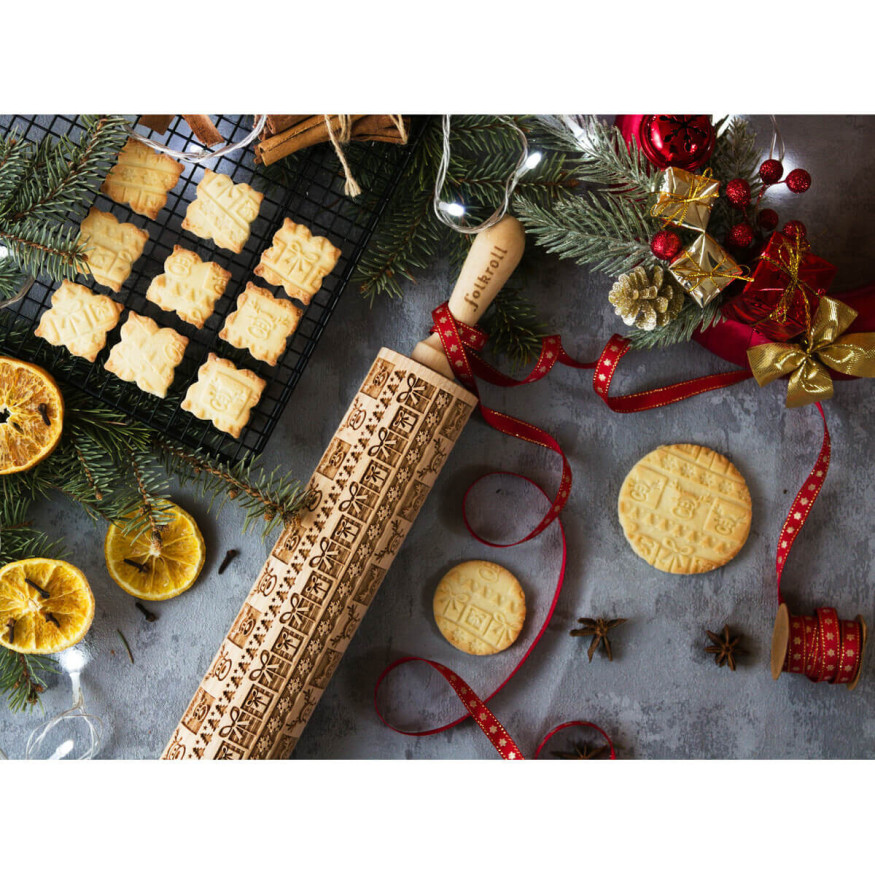 Rouleau à empreintes en bois Noël : cadeaux 25 cm - Alice Dé