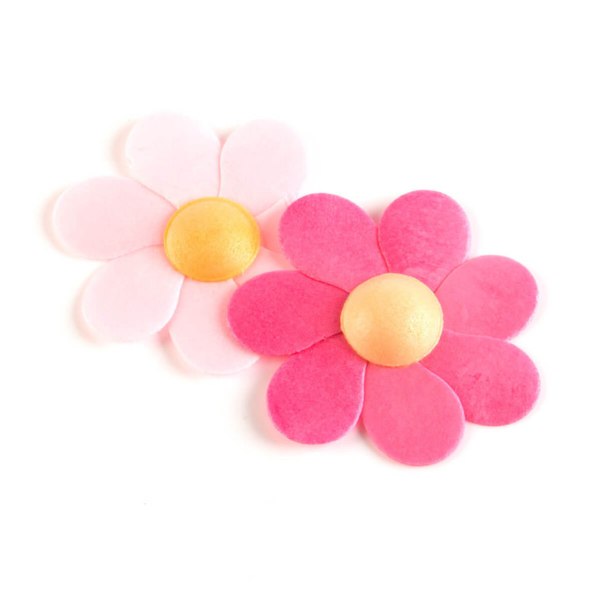 Décor en azyme : 10 grandes fleurs roses 6 cm