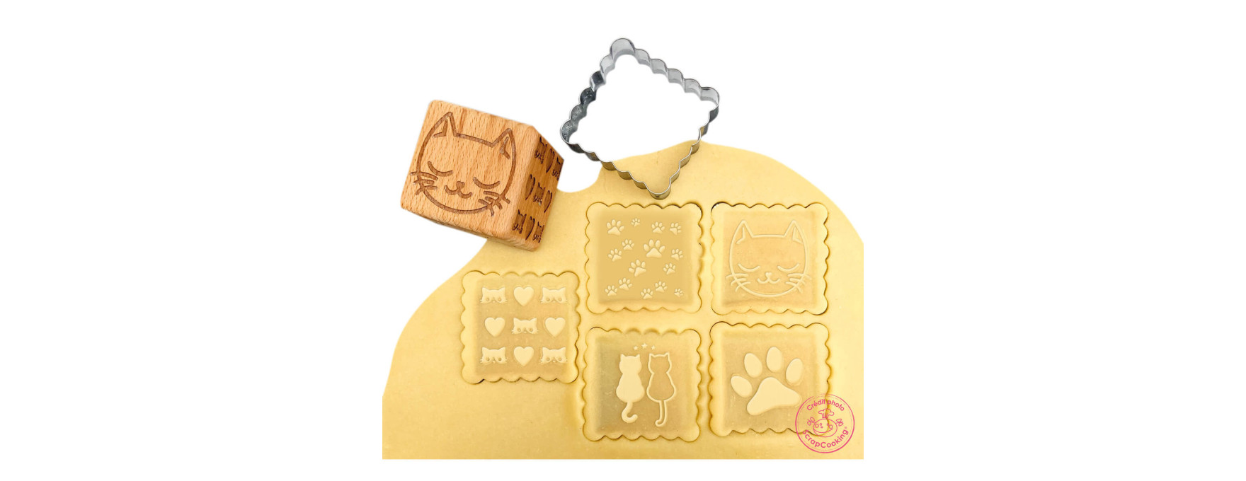 Tampon en bois pour biscuit 5 motifs et emporte pièce motif