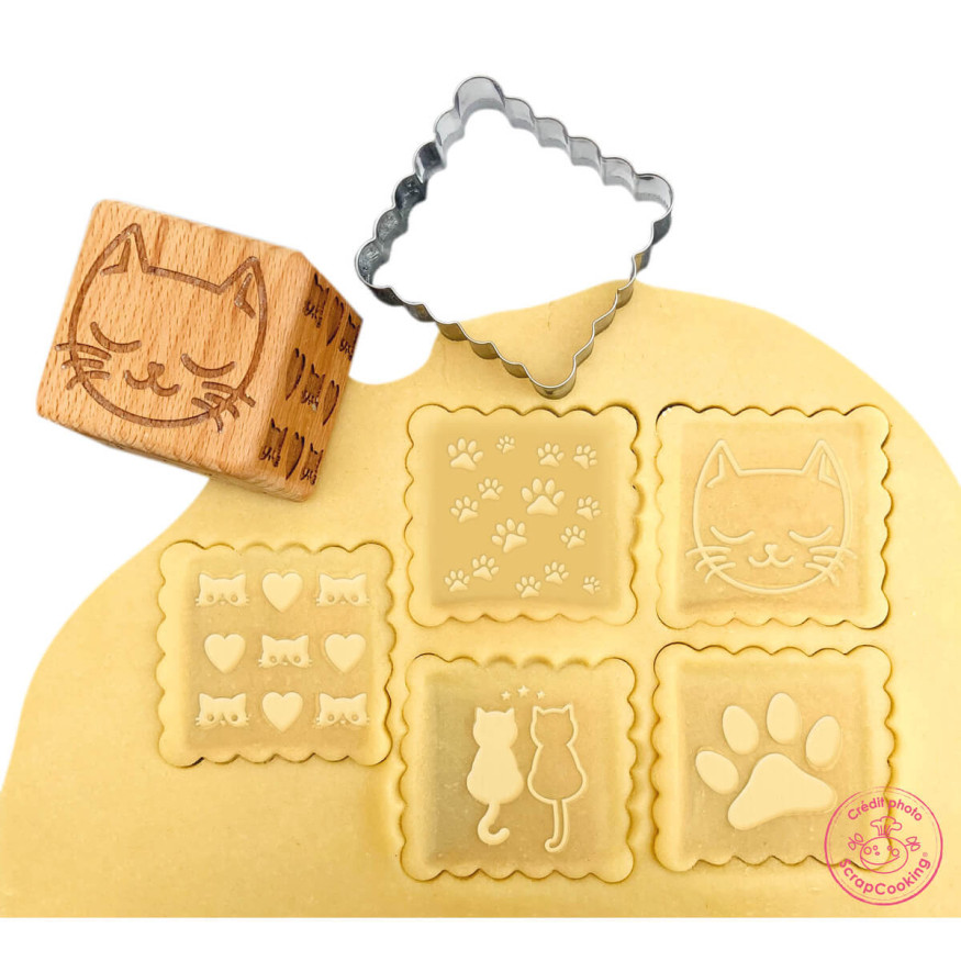 Tampon en bois pour biscuit 5 motifs et emporte pièce motif 