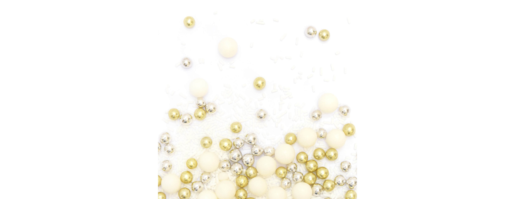Décor à parsemer : mélange de décors sucrés blancs, dorés et argentés