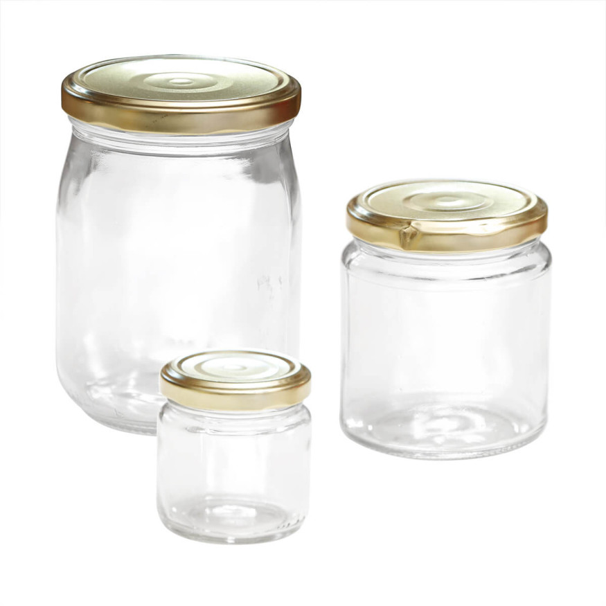 Lot de 6 bocaux de conservation en verre avec couvercle doré