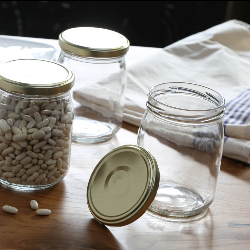 Lot de 6 bocaux de conservation en verre avec couvercle doré