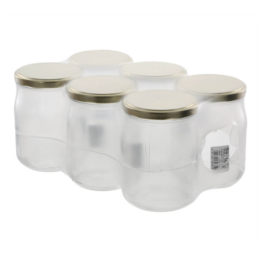 Lot de 6 bocaux de conservation en verre avec couvercle doré