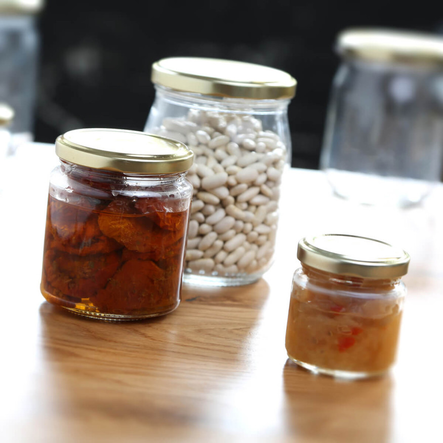 Lot de 6 bocaux de conservation en verre avec couvercle doré