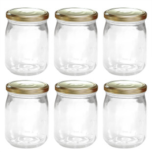 Lot de 6 bocaux de conservation en verre avec couvercle doré
