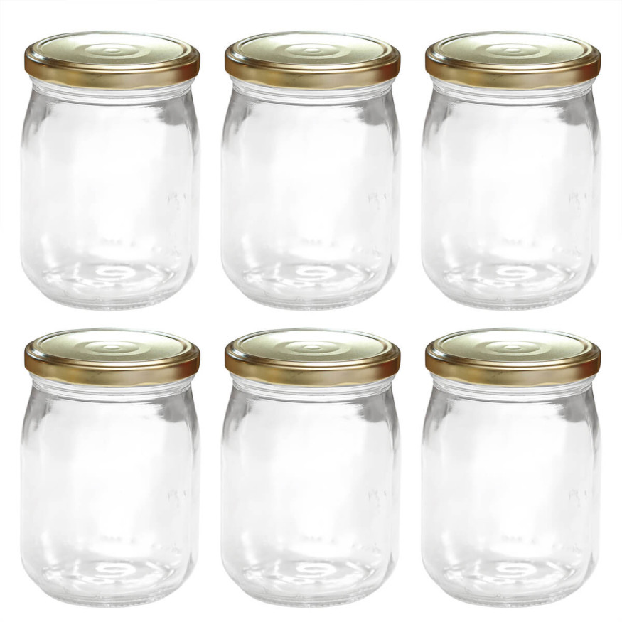 Lot de 6 bocaux de conservation en verre avec couvercle doré