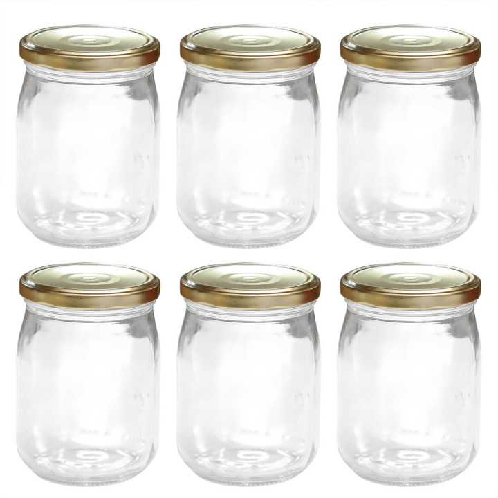 Lot de 6 bocaux de conservation en verre avec couvercle doré
